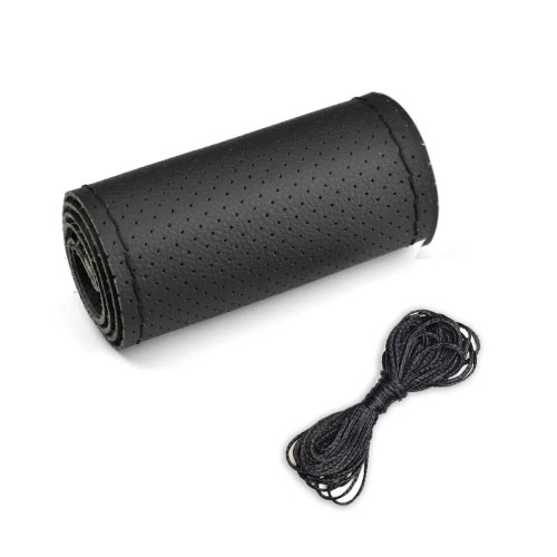 Immagine di Coprivolante universale per auto in pelle, adatto per 38 cm, 14 pollici, cucito fai da te, traspirante e antiscivolo, nero grigio beige