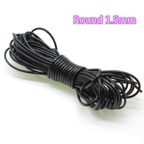 Afbeelding van 2 m zwarte kleur echt lederen koord 2 3 4 5 6 8 mm ronde platte lederen touw string fit ketting armband DIY sieraden maken
