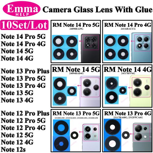 Afbeelding van Camera Glazen Lens voor Xiaomi Redmi Note 13/14 Pro - Set van 10 stuks