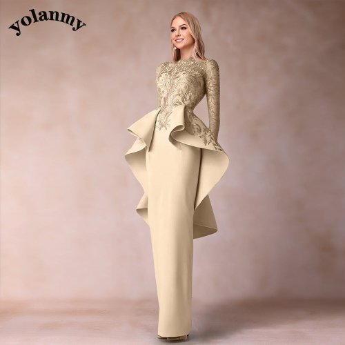Imagen de Vestido Largo para Madre de la Novia con Volantes y Cremallera