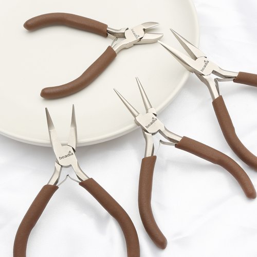 Image of Professional Multifunctional Jewelry Pliers with Round Nose and Wire Cutting End – Durable Carbon Steel Craft Tool in Coffee Color