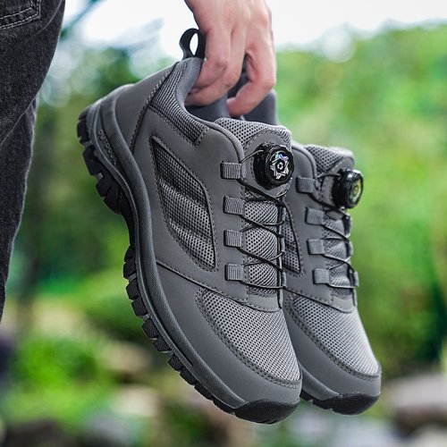 Immagine di Scarpe da ginnastica da uomo Stivali da trekking eleganti con fibbia rotante Tinta unita Scarpe sportive comode antiscivolo Scarpe da uomo taglie forti in pelle