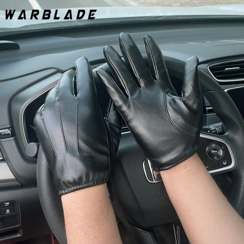 Image of Luxurious Winter PU Leather Gloves with Cashmere Lining for Men and Women – Warm, Touch-Screen Compatible, Waterproof Driving Gloves in Black