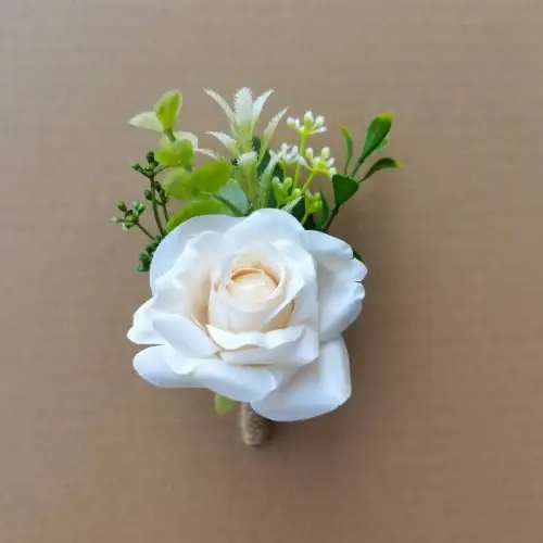 Image de Boutonnière Rose Blanc Ivoire - Lot de 6 pour Marié & Meilleur Homme