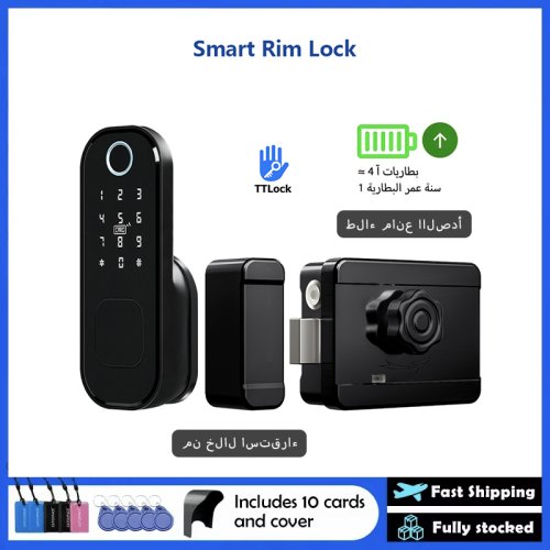 Imagen de R5 PRO revestimiento a prueba de herrumbre huella digital aplicación TTLock cerradura exterior Control remoto código de ahorro de energía cerradura de puerta inteligente cerradura de llanta eléctrica