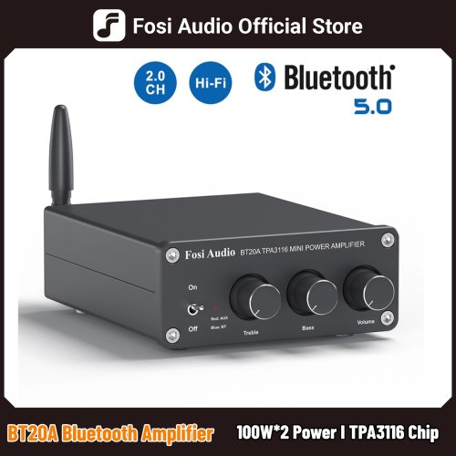 Bild von Fosi Audio BT20A Bluetooth Verstärker 100W – Mini HIFI Stereo Klasse D Amp mit TPA3116D2 Chip, Hochleistungs-Bass und Klarheit für Heimkino & Musikgenuss