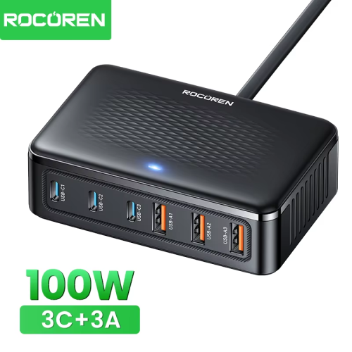 Bild von 100W USB-C Ladegerät mit 6 Anschlüssen – Schnellladung für iPhone & Xiaomi