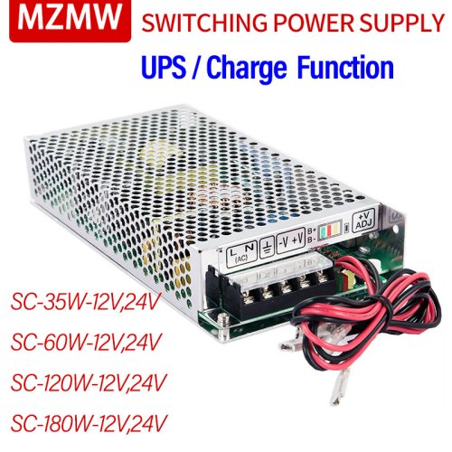 Zdjęcie Zasilacz impulsowy MZMW UPS z funkcją ładowania, 35W, 60W, 120W, 180W, 12V/24V, przetwornica AC/DC, monitorowanie napięcia, kompatybilny z 110-220V, ładowarka SC 120 dla urządzeń elektrycznych