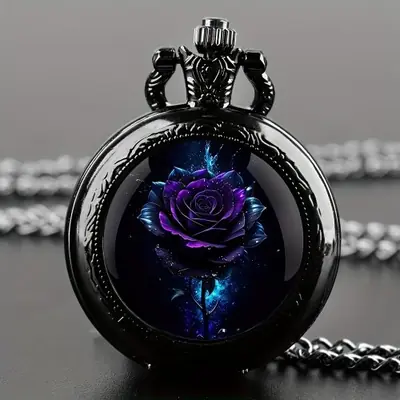 Image de Montre de Poche Rose Bleue Élégante avec Chaîne