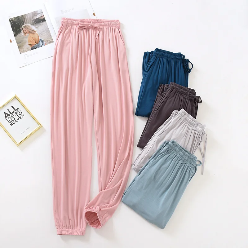 Imagen de Pantalones Japoneses de Moda para Mujer, Estilo Hogar, de Modal Fino y Holgado, Talla Grande, Color Sólido, Ideal para Primavera y Verano