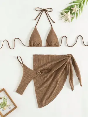 Image de Bikini 3 Pièces Marron Push-Up - Élégant & Séduisant