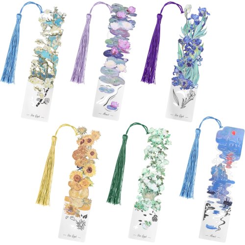 Imagen de Marcapáginas de Metal con Borlas en Diseño de Pintura al Óleo, Modelo Hueco Dorado, Ideal como Regalo para Amantes de los Libros