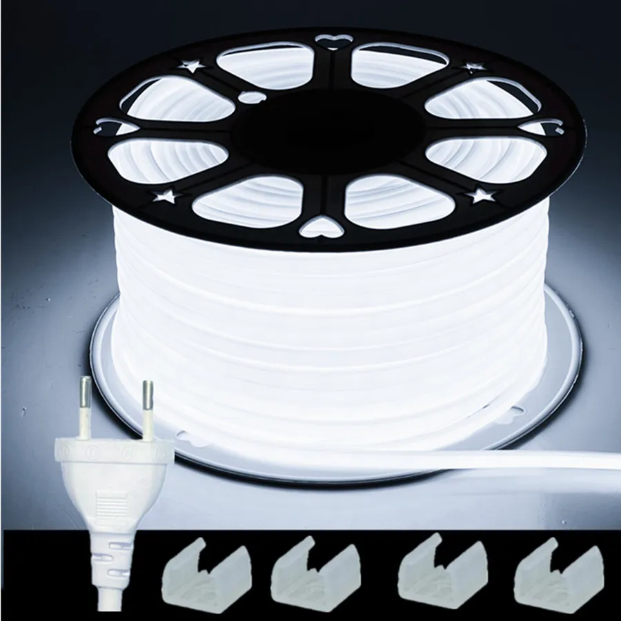 Image of Outdoor Dimmable COB LED Strip Light 220V with EU Plug, 288 LEDs per Meter, 3000K & 6000K Color Temperature, RA90, Waterproof for Garden, Bedroom, Kitchen, and Indoor/Outdoor Lighting