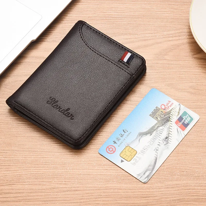 Imagen de Cartera pequeña ultrafina minimalista a la moda para hombre, cartera personalizada vertical, cartera suave para estudiante