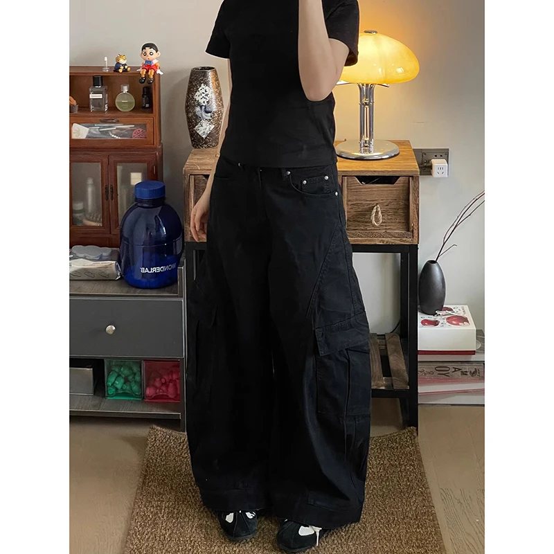 Immagine di Pantaloni Jeans Marroni a Vita Alta Stile Vintage Americano Anni 2000-2025, Modello Largo in Denim a Gamba Larga per Donna, Tendenza Estiva Y2K, Abbigliamento Femminile Trendy