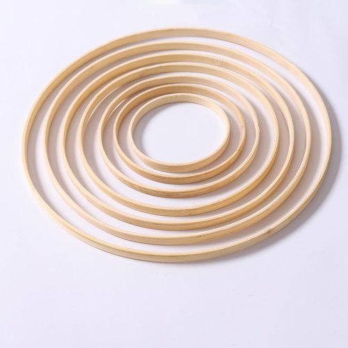 Bild von Natürlicher Holz-Bambus-Blumenkranz-Hoop aus Massivholz – Handgefertigter Macramé-Ring für Hochzeitsdeko, DIY-Kunst, Traumfänger und Haus-Dekoration