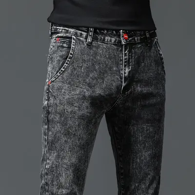 Image de Jeans Homme Noir Gris Foncé - Style Coréen Élégant et Stretch