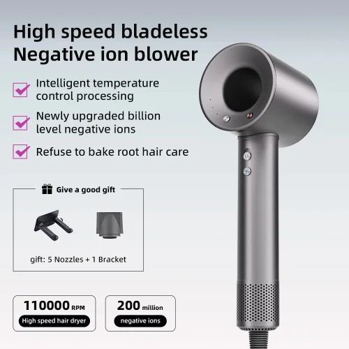 Image of Natural Ionic Hair Dryer with Negative Ion Technology – Professional Grade, Leafless Design for Fast, Gentle, and Healthy Hair Drying at Home