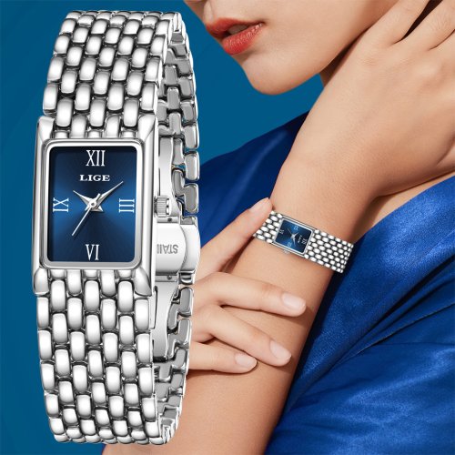 Imagen de Reloj de Pulsera Cuadrado para Mujer en Acero Inoxidable con Diseño Elegante y Moderno, Ideal para Estilos Informales y de Lujo