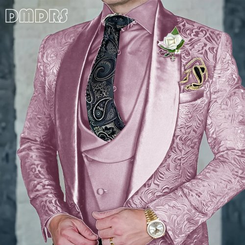Image of Elegant Men's 3-Piece Jacquard Suit Set – Formal Party, Groom Tuxedo, Customized High-Quality Dress Outfit