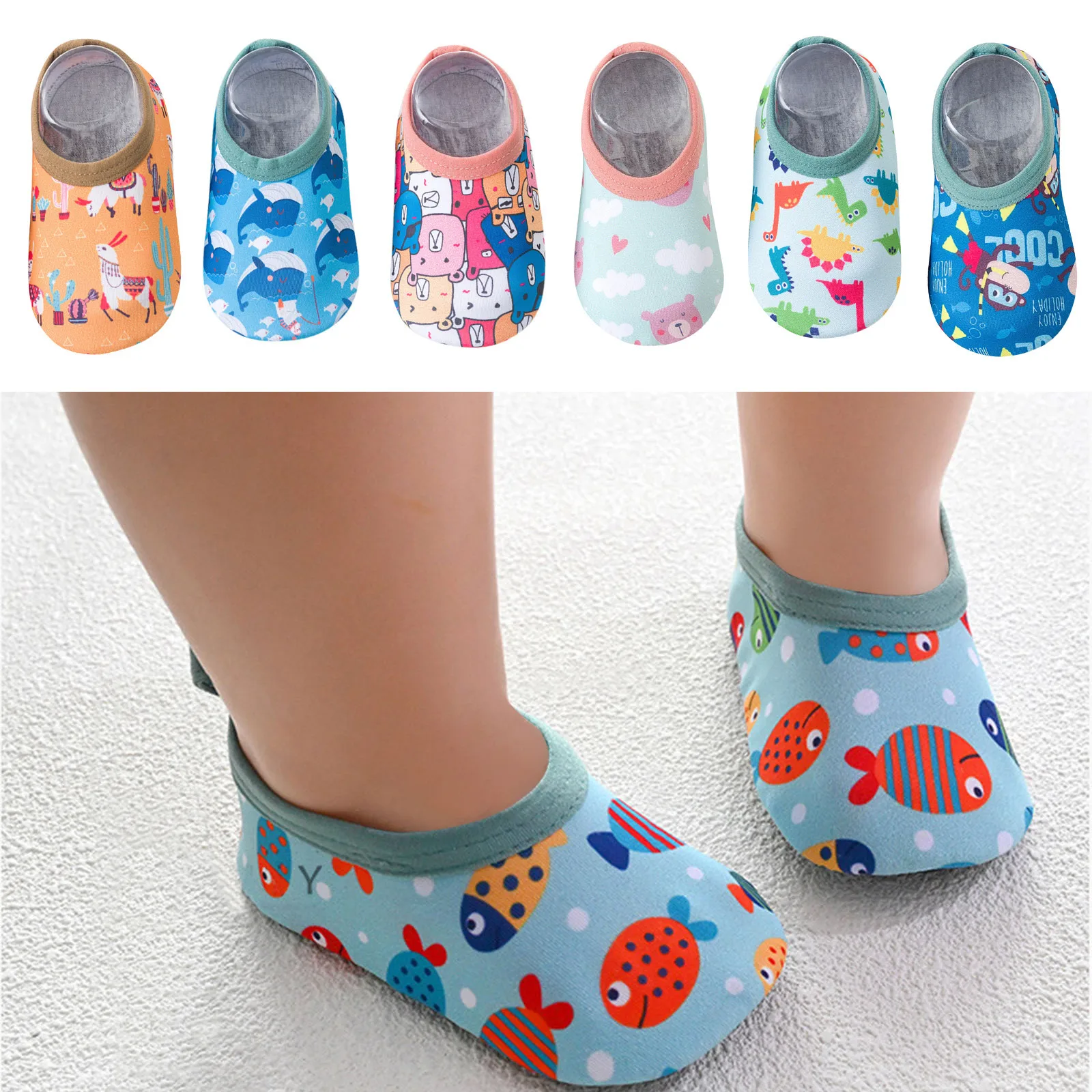 Imagen de Zapatos de agua de dibujos animados para bebé, calcetines acuáticos descalzos, antideslizantes, piscina, playa, Surf, zapatillas de calcetines de piso para niños, zapatos para el hogar