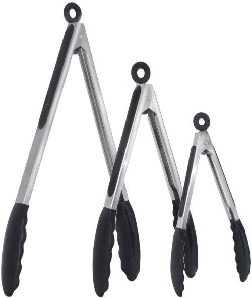 Image of Premium Silicone-Tipped Stainless Steel Locking BBQ Tongs – 7, 9, and 12-Inch Set for Safe, Non-Slip Grilling and Cooking