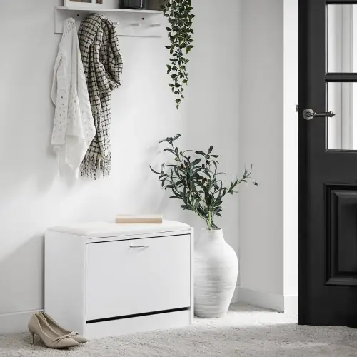 Image de Banc à Chaussures avec Siège Rabattable - Étagère Compacte pour Entrée