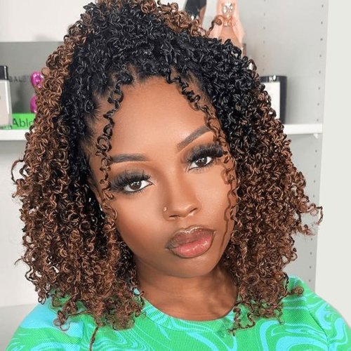 Image of 8"Yanky Twist Crochet Hair Pre-Looped Ombre Brown Synthetic Crochet Hair with Curly Ends Yank Twist Crochet Hair For Black Women