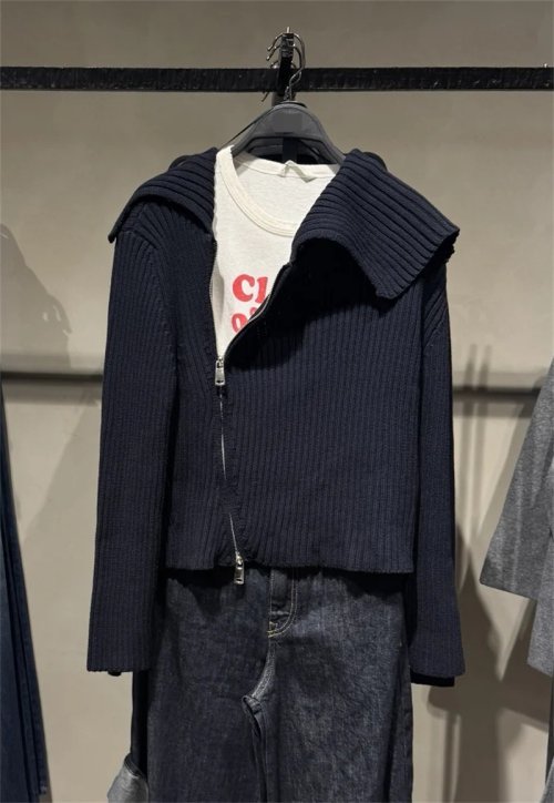 Imagen de Suéter de Mujer con Cremallera y Cuello Acanalado, Top de Punto Irregular con Diseño Elegante para Ropa Casual de Otoño