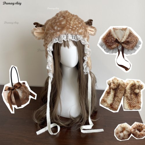 Image of Cozy Plush Reindeer Furry Bomber Hat with Christmas Socks and Warm Leg Warmers – Festive Xmas Deer Headwear Set for Holiday Cheer