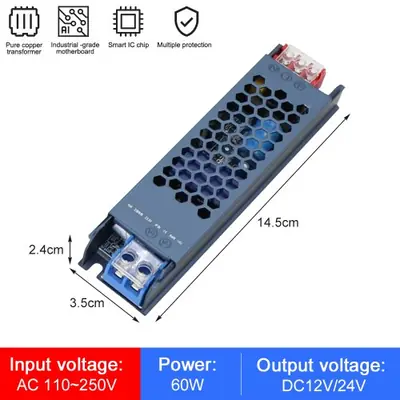 Image de Alimentation LED Ultra Mince 12V/24V - 60W à 500W
