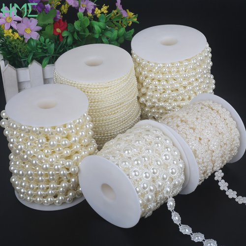 Imagen de Cadena de cuentas de perlas de marfil de imitación ABS, línea de cordón, hilo, embellecedor para bricolaje, decoración de fiesta de boda y hallazgos de joyería, accesorios artesanales