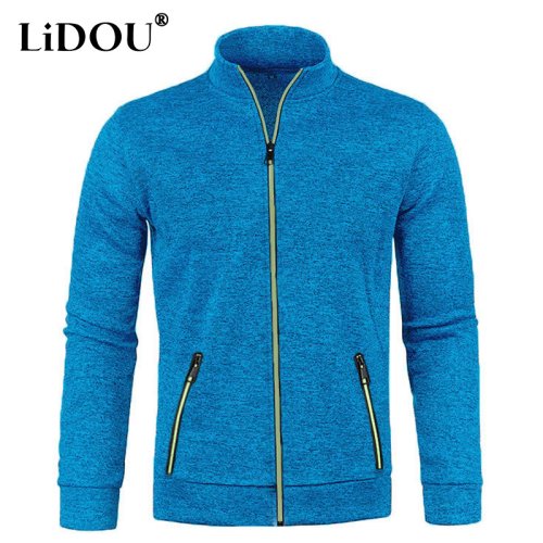 Imagen de Cárdigan tejido de manga larga para hombre, diseño informal y holgado con bolsillos y cremallera, color sólido, ideal para otoño e invierno 2023