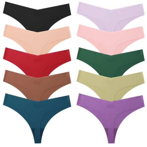 Imagen de Poblador 10 unids/set de bragas para mujer, ropa interior sencilla sin costuras, tangas transpirables, lencería Sexy, tangas deportivas cómodas