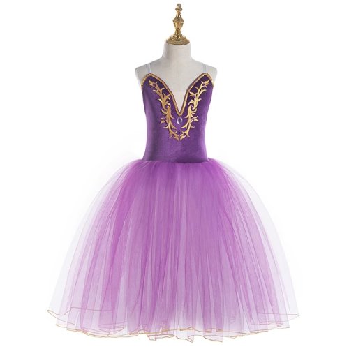 Immagine di Tutù da Balletto Lungo Romantico con Paillettes per Bambine e Donne – Costume da Danza Elegante con Body Integrato per Performance e Recital