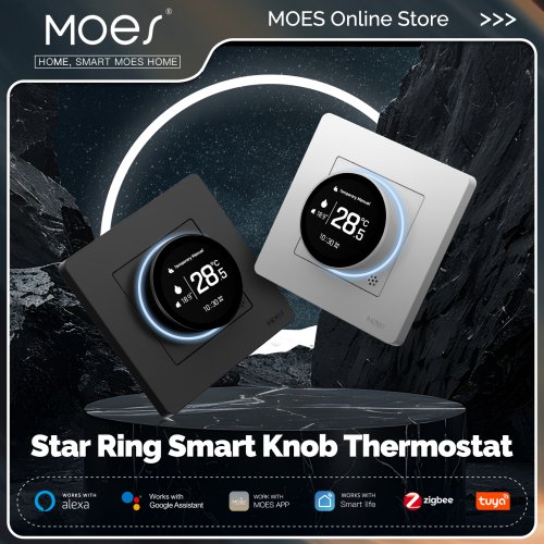 Immagine di Termostato Intelligente Moes Tuya Zigbee con Manopola Serie Star Ring – Regolazione della Temperatura per Caldaie ad Acqua e Riscaldamento Elettrico, Compatibile con Alexa e Google Assistant
