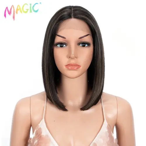 Image de Perruque Bob Court Blonde Ombrée - Lace Front Synthétique