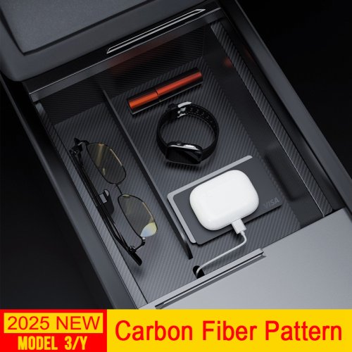 Image of Premium Center Console Organizer Storage Box for Tesla Model Y Juniper 2025 & Model 3 Highland – Armrest Drawer Trays with Adjustable Compartments and Sleek Design