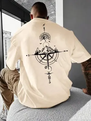 Image de T-Shirt Homme Oversize Imprimé Boussole - Style Rétro & Confortable