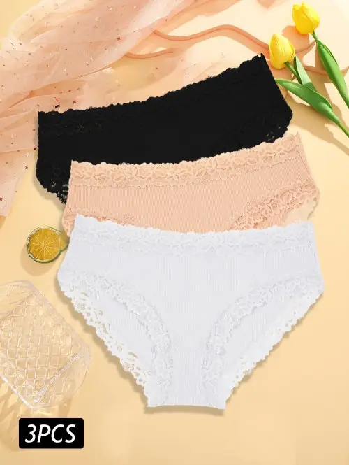 Image de Ensemble de 3 Culottes Dentelle Sexy pour Femme