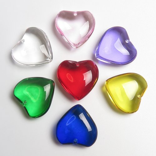 Image of 5pcs Heart Shape 20mm Glossy Crystal Glass Top Drilled Loose Pendants Beads For Jewelry Making DIY Crafts Findings