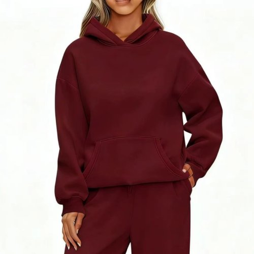Bild von Herbst Winter Casual Sport Hoodie Sweatshirt Einfarbig langhülse Damenmode Lose Hoodie Damen Tops Pullover