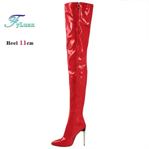 Image de Cuissardes Rouges à Talons Hauts 11cm - Grande Taille