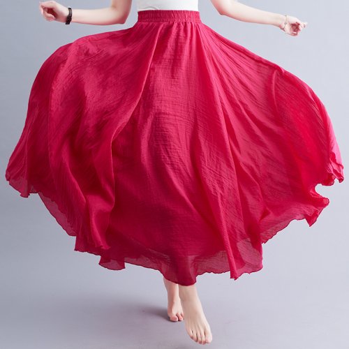 Afbeelding van Boho Katoenen Linnen Strand Lange Rok Vrouwen Vintage Casual Effen A-Lijn Hoge Taille Dans Vloer-Lengte Maxi Rok Lente Zomer Nieuw