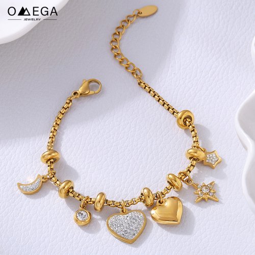 Imagen de Pulsera de Corazón en Acero Inoxidable con Chapado de Oro 18K