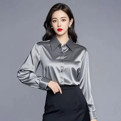 Image de Chemise de Bureau Élégante en Soie - Style Y2K Coréen
