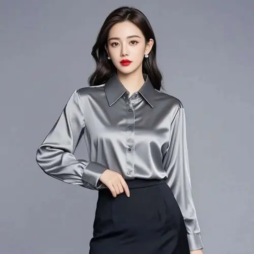 Image de Chemise de Bureau Élégante en Soie - Style Y2K Coréen