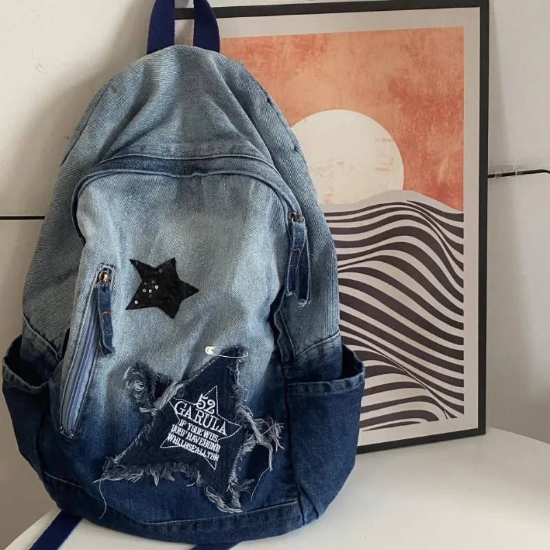 Image de Sac à dos Y2K Denim Étoile - Style Vintage Punk