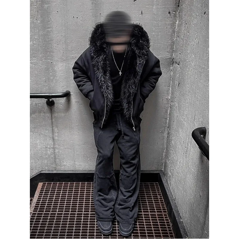 Bild von Herren Winterparka mit Kapuze – Übergroßer, Wendbarer Mantel aus Kunstfell, Warme Flauschige Jacke mit Reißverschluss für Herbst und Winter