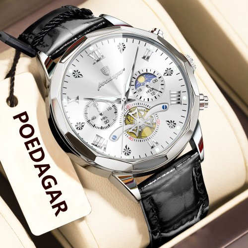 Immagine di POEDAGAR Orologio da uomo di moda di lusso Cronografo luminoso impermeabile Orologi sportivi per uom...